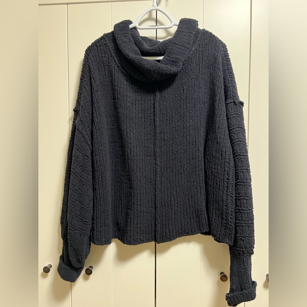 Free People Chunky Black Cowl Neck Sweater